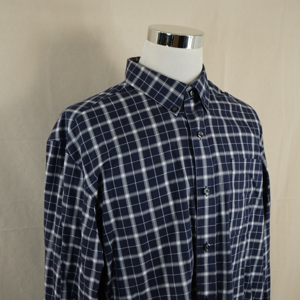 Duluth Trading XL WrinkleFighter MagnaReady Fit Shirt Blue Plaid Cotton Mens